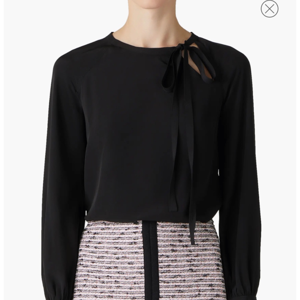Asymmetric Tie Neck Silk Crpe De Chine Blouse